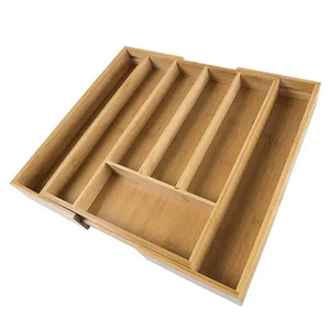 Plateau de rangement de cuisine en bois avec 4 compartiments pour ustensiles et couteaux, design rectangulaire minimaliste, facile à nettoyer, à un seul niveau - Product Image 3