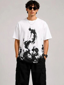 Camiseta Extra Grande para Hombre, Manga Corta, Cuello Redondo, Diseño Gráfico Pintado a Mano, Estilo Urbano, Algodón Jersey Transpirable con Estampado Frontal - Product Image 5