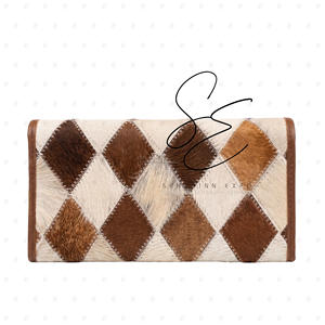 Sehrainn - Nueva Cartera de Mano de Cuero Vacuno con Pelo para Mujer, Diseño Geométrico de Patchwork, Cierre Elegante, para Uso Diario en Todas las Estaciones - Product Image 3