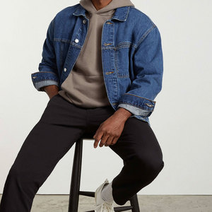 Street Casual Hip Hop Slim Breathable Fleece Jacket Denim Outerwear Unisex Front Logo Autumn <b>Parka</b> Stand Collar - Product Image 4
