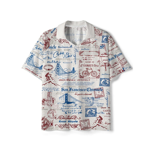 San Francisco Chronicle Print Men's Short Sleeve Shirt Regular Fit Breathable <b>Polyester</b> Summer Wear - Product Image 1