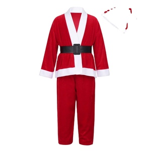 Conjunto de Disfraz de Santa Claus, Traje Navideño Completo con Abrigo de Terciopelo Rojo, Pantalones, Gorro, Cinturón, Barba, Guantes y Accesorios Navideños - Product Image 1