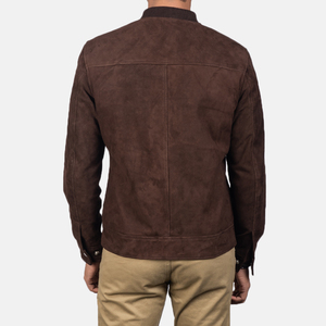 Chaqueta Acolchada de Piel de Oveja Marrón para Hombre, con Estampado de Lino Crochet, Impermeable, de Secado Rápido, Cuello Alto, Manga Larga, Cierre de Cremallera - Product Image 2