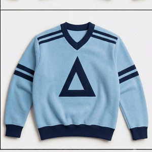 Men's <b>Light</b> Blue V Neck Knit Sweater With Navy <b>Triangle</b> Applique Regular Fit Pullover Preppy Style Autumn Wear - Product Image 1