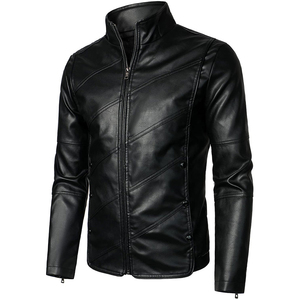 Mens Motorcycle Leather Jacket <b>Slim</b> Fit Short <b>Coat</b> Lapel PU Jackets Autumn Zipper <b>Stand</b> Windproof <b>Coat</b> Mens Clothing - Product Image 3