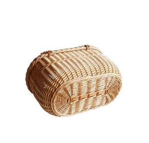 Cesta ovalada de mimbre de tejido firme con asas redondas dobles móviles, cesta de picnic de ratán con tapa abierta para almacenamiento de frutas y compras - Product Image 4