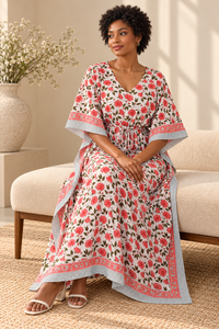 Robe longue tissée col en V style bohème pour femme, imprimé floral, taille élastique, coupe décontractée trapèze, respirante, avec fentes, idéale pour l'été - Product Image 6