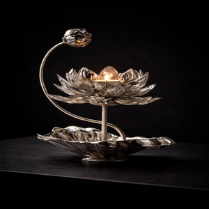 <b>Silver</b> Plated Lotus Flower Design akhand diya oil <b>lamp</b> Stand, available at wholesale prices. - Product Image 1