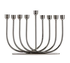 Sleek <b>Silver</b> Modern Metal Menorah Candle Holder Hanukkah Decorative Tabletop Elegant Minimal Home Display Stand - Product Image 1