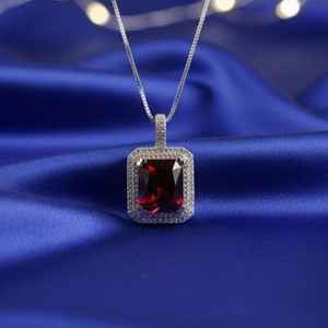 Emerald Shape <b>Ruby</b> Pendant 925 Sterling Silver Red Gemstone Solitaire July Birthstone Pendant For Women - Product Image 2