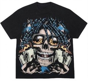 Camiseta de algodón estampada con gráfico personalizado, estilo vintage, manga corta, lavado ácido, para un uso cómodo unisex. - Product Image 1