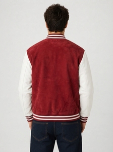 <b>Men's</b> Trendy Two Tone Varsity Bomber <b>Jacket</b> Casual <b>Baseball</b> Style Outerwear Waterproof Windproof Polyester/Cotton Ribbed Trim - Product Image 2