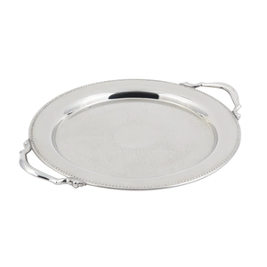 Plateau de service rond moderne en acier inoxydable avec texture croisée, plat décoratif en métal argenté texturé de qualité alimentaire - Product Image 2