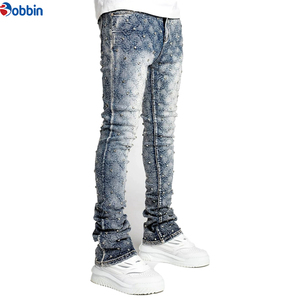 Hot Selling Men's Jeans <b>Pants</b> Best Quality Men's Diamond Slim Fit Jeans Black Dot <b>Sequined</b> Mid Waist Casual Cotton Zipper <b>Pants</b> - Product Image 5