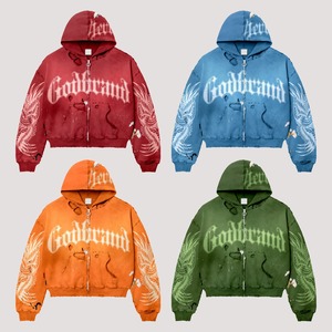 Fabricantes de Ropa para Hombre: Sudadera con Capucha Personalizada de Forro Polar Grueso con Cremallera, Estampado Vintage de Llamas, Estilo Streetwear, Lavado Ácido y Efecto Desgastado - Product Image 5