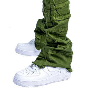 Jeans déchirés vert pour homme - Coupe slim, design patchwork, streetwear tendance, pantalon en denim décontracté - Product Image 6