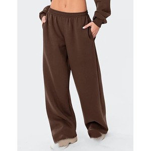 Custom Chocolate Brown <b>Women</b> Wide Leg <b>Lounge</b> Pants Elastic Waist Side Pockets Drawstring Casual <b>Trousers</b> Wholesale Apparel EU - Product Image 3