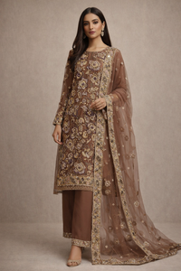 Elegant Pakistani Women Dress Chiffon <b>Fabric</b> With Beautiful Beaded Hand Work and Plazo Pant Style Ideal for Wedding Party - Product Image 3