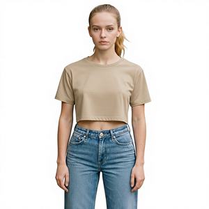 Camiseta de Punto Casual para Mujer, 100% Algodón, 160g, Transpirable, Ecológica, Suave, de Primera Calidad, Cuello Redondo, Manga Corta, Verano, Venta al Por Mayor OEM - Product Image 1