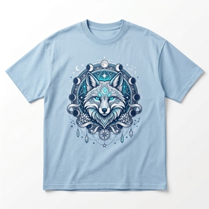 Camiseta con estampado de Manta Ray Celestial |   Camiseta de Algodón Grueso de 240 GSM en Color Beige Arena con Estampado Geométrico de Rayos de Sol - Product Image 6