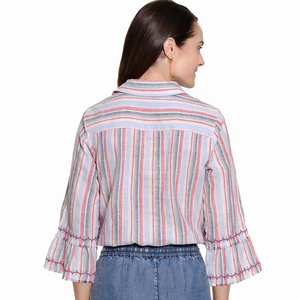Blusa Casual Holgada para Mujer, con Rayas Amarillas, Tela Popelina, Hombros Caídos, Cuello Camisero, Estilo Vintage para Primavera y Otoño - Product Image 6