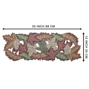 Embroidered Leaf Pattern Table Runner Modern Home Decor Polyester Washable Plant Design - Product Image 5