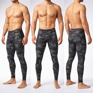 Leggings de yoga imprimés camouflage pour hommes, 100% polyester et élasthanne, collants de sport pour hommes, longueur intégrale, taille élastique - Product Image 5