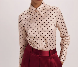 Chemisier d'été rétro en lin et soie pour femme avec imprimé pois, en tissu non tissé respirant - Product Image 4