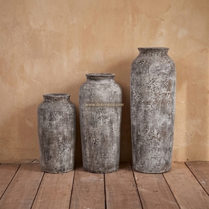 Vase de sol cylindrique en céramique rustique Vinculo M, fait main, gris vieilli, 28 cm x 80 cm, vase de table décoratif, vente en gros - Product Image 4