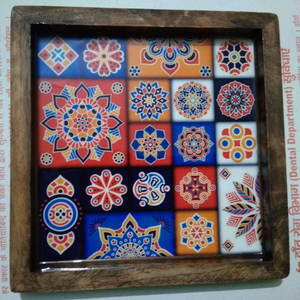 Magnifique plateau de service rectangulaire en bois émaillé avec autocollant décoratif coloré, plateaux de rangement - Product Image 2