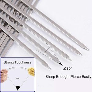 12 Brochetas de Acero Inoxidable Resistentes de 16 Pulgadas, Anti-Roll, para Barbacoa, Shish Kebob, Brochetas Planas de Metal para Asar Carne y Aves - Product Image 2