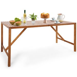 67 Inch Acacia Wood Patio Dining Table - Rectangle Shape, Umbrella Hole, 6-Person Tabletop, Durable & Elegant <b>Outdoor</b> <b>Furniture</b> - Product Image 1