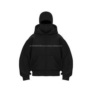 Nouveau sweat à capuche oversize d'hiver avec logo personnalisé, fermeture éclair, masque ninja, double capuche, cagoule unie pour hommes et femmes - Product Image 1