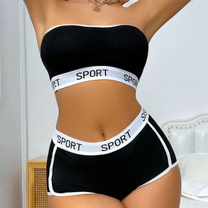 custom Manufacturer Custom Women Letter Print Panty Underwear <b>Set</b> 2 Piece Breathable <b>Sports</b> Bra Shorts <b>Set</b> Suitable for Women - Product Image 2