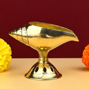 Lampe à huile artisanale en laiton en forme de Shankh, coquille de conque, pour Pooja, temple, décoration intérieure, festival Diwali, vente en gros - Product Image 3