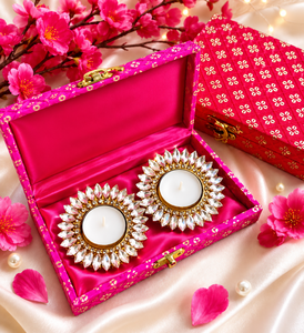 Kundan Stone <b>Work</b> Tealight Holder Set of 2 with <b>Gift</b> Box for Diwali Wedding Favors Kirtan <b>Gifts</b> and <b>Home</b> Decor - Product Image 4