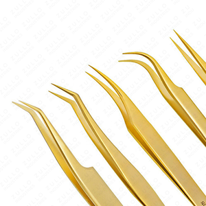Gold Eyelash Tweezers Set 5 PCS Strong Curved Custom Color Lash Extension <b>Tools</b> Professional Beauty Salon Kit - Product Image 2