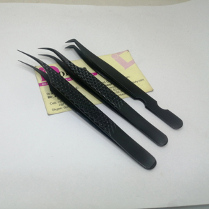 New Customize Handle Design Black Plasma Eyelash Tweezers Custom Logo Sharp Fine Tip Hand <b>Tested</b> Volume L shape EyeLash Tweezers - Product Image 1