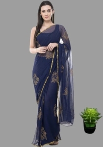 Sari de Fiesta Estilo Bollywood para Mujer KV, Adornado con Pedrería, en Rayón y Chifón - Product Image 5