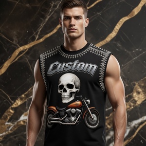SHH INDUSTRIES Custom Graphic <b>Skull</b> Motorcycle Sleeveless Tank <b>Top</b> Rhinestone Trim Premium 100% Cotton Anti-UV Quick Dry Men - Product Image 5