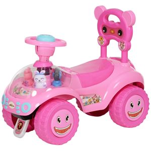 Auto a spinta rosa per bambini con clacson, luci, musica, dispositivo anti-ribaltamento e vano portaoggetti sottosedile, cavalcabile per i più piccoli - Product Image 1
