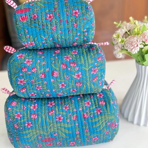 Women's Lightweight Cotton for Toiletry Bag with Zipper Closure Handblock Floral Printed Multipurpose <b>Makeup</b> <b>Box</b> and Pouches - Product Image 2