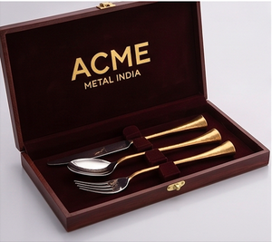 Ensemble de couverts en acier inoxydable doré à deux tons avec manche plaqué or PVD, parfait pour les mariages, les fêtes et les restaurants - Product Image 4