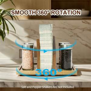 Porte-serviettes en bois, distributeur de serviettes rotatif avec support pour épices, grande capacité pour table, comptoir de cuisine, décoration de table - Product Image 2