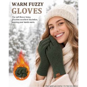 Winter Touch Screen Knit Gloves Wholesale <b>Thermal</b> Warm Soft Woolen Gloves with Leather Label Custom Unisex Fashion Winter Gloves - Product Image 6