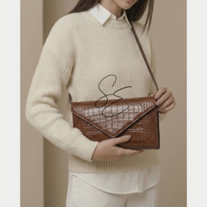 Sac bandoulière en cuir véritable gaufré croco marron pour femme, sac à fermeture à bouton-pression, sac à bandoulière de qualité supérieure, sac enveloppe OEM/ODM - Product Image 3