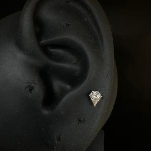 Radiant 14K <b>Gold</b> Silhouette Diamond Threaded <b>Stud</b> With Invisible Setting For Conch And Helix Piercing - Product Image 2