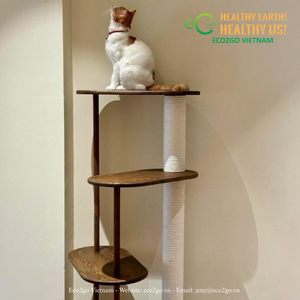 ECO2GO VIETNAM Multifunctional Wooden <b>Cat</b> Tree <b>House</b> with Sisal Scratching Posts Climbing Platforms and Cozy <b>Cat</b> Hideaway - Product Image 5