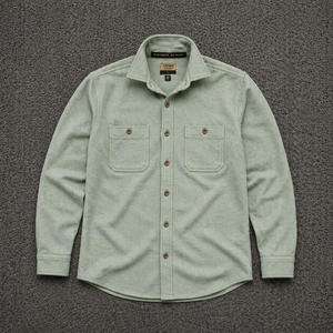 Camisa de Franela Gruesa para Hombre con Logotipo Personalizado al por Mayor, Verde Claro, Manga Larga, con Botones, Doble Bolsillo, Casual, para Exteriores - Product Image 1