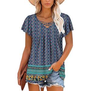 2025 femmes lin col en v Blouses nœud col été tunique hauts décontracté coupe ample taille XL - Product Image 2